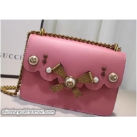 Grade Gucci Pearl Studs and Bow Leather Chain Shoulder Small Bag 432281 Pink 2016