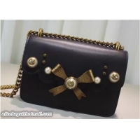 Trendy Design Gucci Pearl Studs and Bow Leather Chain Shoulder Small Bag 432281 Black 2016