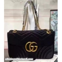 Most Popular Gucci GG Marmont Velvet Shoulder Bag 443497 Black