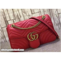 Buy New Cheap Gucci GG Marmont Matelassé Chevron Medium Chain Shoulder Bag 443496 Red