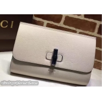 Refined Gucci Bamboo Daily Leather Medium Clutch Bag 387220 White