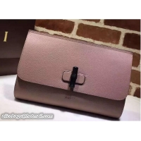 Fashionable Gucci Bamboo Daily Leather Medium Clutch Bag 387220 Nude Pink