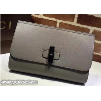 Good Quality Gucci Bamboo Daily Leather Medium Clutch Bag 387220 Gray