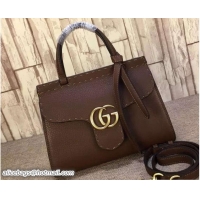 Buy Luxury Gucci GG Marmont Leather Top Handle Mini Bag 442622 Coffee