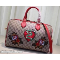 Luxurious Gucci Top Handle Medium Boston Bag 409527 Embroidered Heart Snake Flower