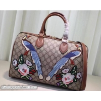 Unique Style Gucci Top Handle Medium Boston Bag 409527 Exclusive Embroidered Bird Flower