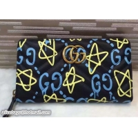 Buy New Cheap Gucci GucciGhost Print Leather Wallet 448087 Black/Green 2016