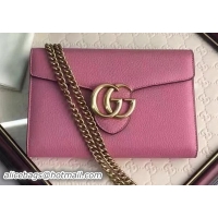 Unique Gucci GG Marmont Leather mini Chain Bag 401232 Pink