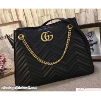 Unique Style Gucci GG Marmont Matelassé Chevron Chain Shoulder Medium Bag 453569 Black