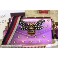 Luxury Gucci Pearl Studs And Metal Bee Broadway Leather Chain Clutch Bag 453778 Pink