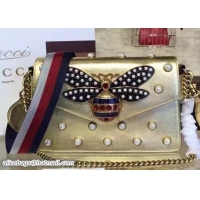 Durable Gucci Pearl Studs And Metal Bee Broadway Leather Chain Clutch Bag 453778 Gold