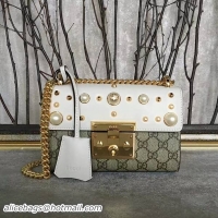 Expensive Gucci Padlock Studded Leather Shoulder Bag 432182A White