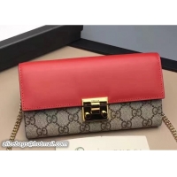 Duplicate Gucci Padlock GG Supreme Continental Chain Wallet Bag 453506 Red/Dark Pink