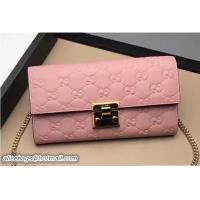 Stylish Gucci Padlock Signature Leather Continental Chain Wallet Bag 453506 Pink 2017