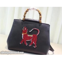 1:1 aaaaa Gucci Nymphaea Leather Embroidered Tiger Top Handle Medium Bag 453766 Black