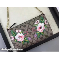 Good Looking Gucci Embroidered Flowers Exclusive GG Supreme Wrist Chain Wallet Bag 456866 Black 2017