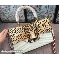 Buy Fashionable Gucci Leopard Print Calf Hair Top Handle Bag 466413/461912 White