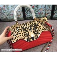 Grade Gucci Leopard Print Calf Hair Top Handle Bag 466413/461912 Red