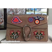 Good Quality Gucci Embroidered Dionysus Suede Shoulder Small Bag 400249 Camel