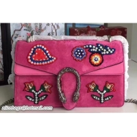 Traditional Discount Gucci Embroidered Dionysus Suede Shoulder Small Bag 400249 Pink