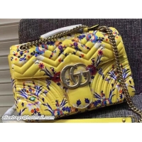 Sophisticated Gucci GG Marmont Floral Jacquard Fabric Medium Shoulder Bag 443496 Yellow