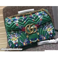 Stylish Gucci GG Marmont Floral Jacquard Fabric Medium Shoulder Bag 443496 Green