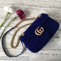 Shop Cheap Gucci GG Marmont Suede Leather Medium Shoulder Bag 443497 Dark Blue