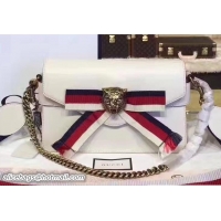 Fashion Gucci Feline Head Grosgrain Ribbon Bow Broadway Leather Chain Clutch Bag 453777/453778 White