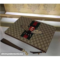 Durable Gucci Beige GG Supreme Canvas Men's Zipper Pouch Clutch Bag 433665 Bee 2017