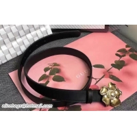 Feminine Gucci Width 2cm Leather Belt With Metal Flower 431438 Black