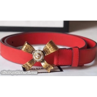 Unique Gucci Width 2.5cm Leather Belt With Metal Bow Pearl Buckle 50611 Red