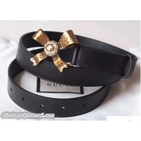 Good Looking Gucci Width 2.5cm Leather Belt With Metal Bow Pearl Buckle 50611 Black