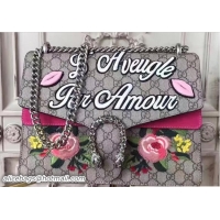 Classic Gucci Dionysus Embroidered Letter And Floral Supreme Canvas Shoulder Medium Bag 403348/400235 Hot Pink 2017