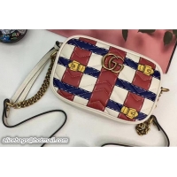 Sumptuous Gucci GG Marmont Matelassé Chevron Mini Chain Shoulder Camera Bag 448065 Blue/Red/White 2017