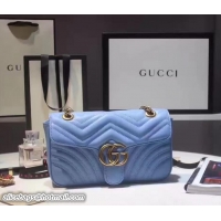 Buy New Cheap Gucci GG Marmont Matelassé Chevron Small Chain Shoulder Bag 443497 Blue