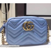 Cheap Gucci GG Marmont Matelassé Chevron Mini Chain Shoulder Camera Bag 448065 Blue