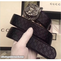 Comfortable Gucci Width 3.8CM Feline Buckle Empreite Leather Belt G7209 2017