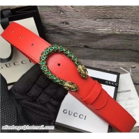 Luxury Gucci Width 3.5CM Crstal Dionysus Buckle Leather Belt Red G7215