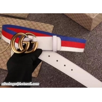 Famous Gucci Width 4cm Web Interlocking G Buckle Belt 411924 White