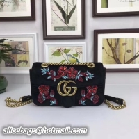 Fashionable Gucci GG Marmont Embroidered Velvet mini Bag 446744 Black