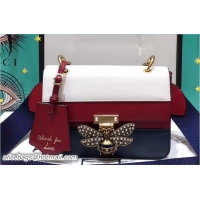 Top Design Gucci Queen Margaret Leather Metal Bee Detail Shoulder Small Bag 476542 White/Red/Blue