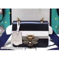 Charming Gucci Queen Margaret Leather Metal Bee Detail Shoulder Small Bag 476542 Black/White