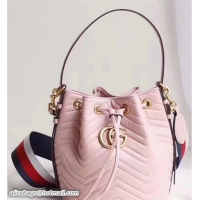 Classic Gucci GG Marmont Quilted Leather Bucket Bag With Sylvie Web Strap 476674 Pink