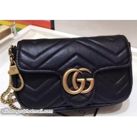 Luxurious Gucci GG Marmont Matelassé Chevron Super Mini Chain Shoulder Bag 476433 Black 2017