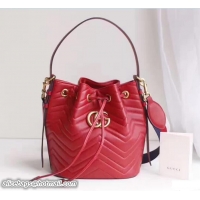 Best Product Gucci GG Marmont Quilted Leather Bucket Bag With Sylvie Web Strap 476674 Red