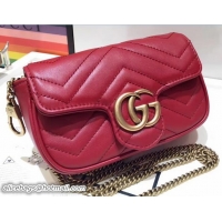 Duplicate Gucci GG Marmont Matelassé Chevron Super Mini Chain Shoulder Bag 476433 Red 2017