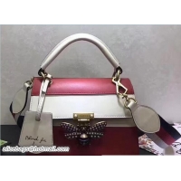 Fashion Luxury Gucci Queen Margaret Leather Metal Bee Detail Top Handle Bag 476541 Red/White 2017