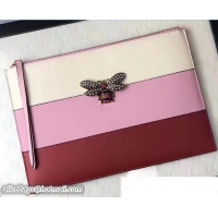 Pretty Style Gucci Queen Margarent Leather Metal Bee Detail Pouch 82201 White/Light Pink 2017