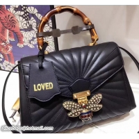 Best Product Gucci Queen Margaret Quilted Leather Metal Bee Top Handle Medium Bag 476531 Black 2017