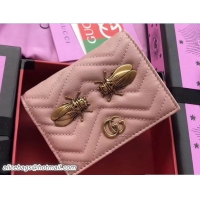 Top Grade Gucci GG Marmont Metal Animal Insects Studs Card Case 466492 Cicadas Nude Pink 2017